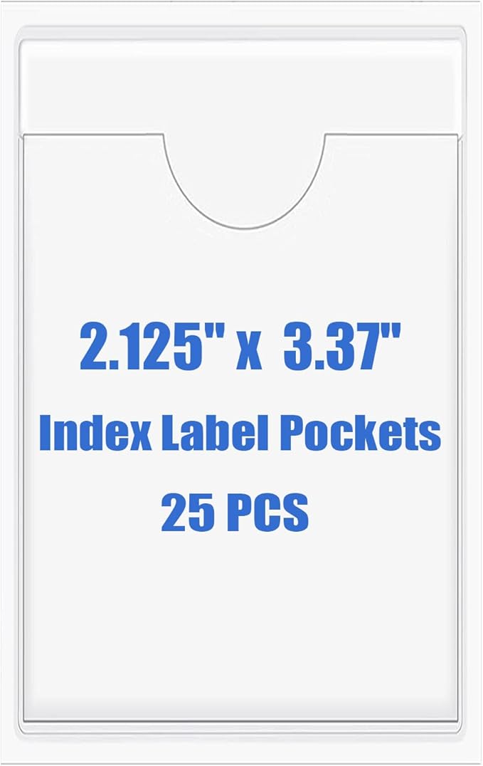 Origin-Joy 25 PCS Self-Adhesive Index Label Pockets, Clear Plastic Peel & Stick Card Holders with Top Open for Loading (2.125 x 3.37 inch - Bank Cards Exclusive)