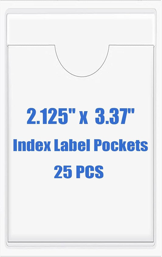 Origin-Joy 25 PCS Self-Adhesive Index Label Pockets, Clear Plastic Peel & Stick Card Holders with Top Open for Loading (2.125 x 3.37 inch - Bank Cards Exclusive)