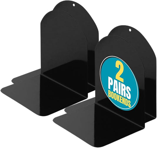 1InTheOffice Bookends for Shelves, Metal Bookends, 6" x 5" x 7", Magnetic, Black, 4 Pack