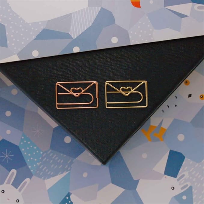 OWLFAVO 30pcs Envelope Shape Paper Clips with Clear Box, Rose Gold and Yellow Gold, Funny Cute Paperclips Bookmarks Planner Clips for Fun Office Supplies School Gifts Wedding Decoration