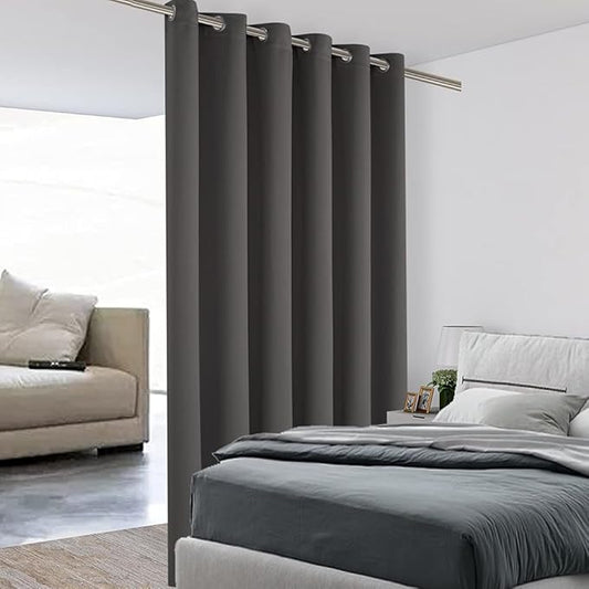 BONZER Room Divider Curtain Total Privacy Wall Grommet Thermal Insulated Wide Blackout Curtains for Bedroom Living Room, 108L x 70W Inch (9L x 5.8W ft), 1 Panel, Dark Grey
