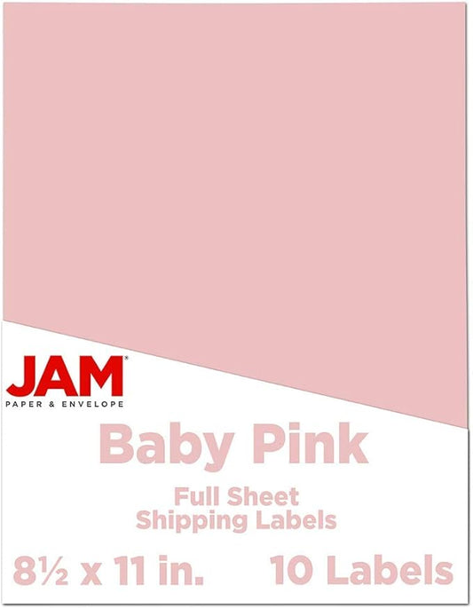 JAM PAPER Full Sheet Shipping Labels - Printable Sticker Paper - 8 1/2 x 11 - Baby Pink Pastel - 10 Full Pages/Pack