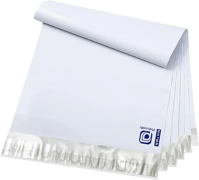 POLYSELLS 200 pcs 10x13 Inches White (Silver) Poly Mailers Shipping Envelopes, Strong Adhesive Sealing, Waterproof, and Tear-resistant Postal Mailing Bags for Small Business, Clothes