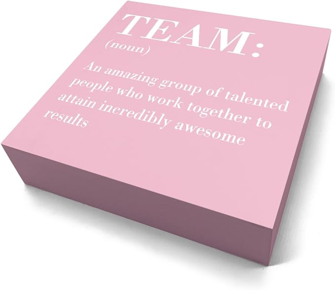 HTBIG Inspirational Team Noun Office Decor Desk Decor Wooden Box Sign Rustic Pink Wood Block Plaque Box Sign for Home Office Desk Shelf Table Decoration Coworker Gift Team Definition Teamwork Sign