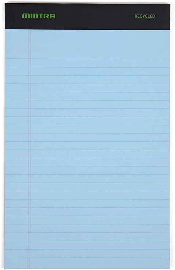 Mintra Office Legal Pads, ((Basic 6pk - (Pastel Set #3), 5in x 8in, Narrow Ruled)) - Includes 2 Blue Writing Pads, 2 Pink Writing Pads and 2 Green Writing Pads