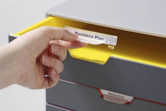 Durable Varicolor 4 Drawer Unit - Gray Desktop Drawer Set with 4 Color Coded Draws - Letter to Folio Size Files - Perfect for Storing Documents and Paper Work