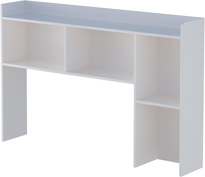 Wooden Desktop Hutch Bookshelf - Free Standing Desk Storage Shelf with Top Edge for Computer Desk, Desktop Bookcase for Dorm, Home or Office, Countertop Organizer, White, 53.2"