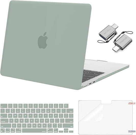 MOSISO Compatible with MacBook Air 13 inch Case 2025 2024 2023 2022 M4 A3240 M3 A3113 M2 A2681, Plastic Hard Shell&Keyboard Cover&Screen Film&Type C for MacBook Air 13.6 inch Case, Antique Green