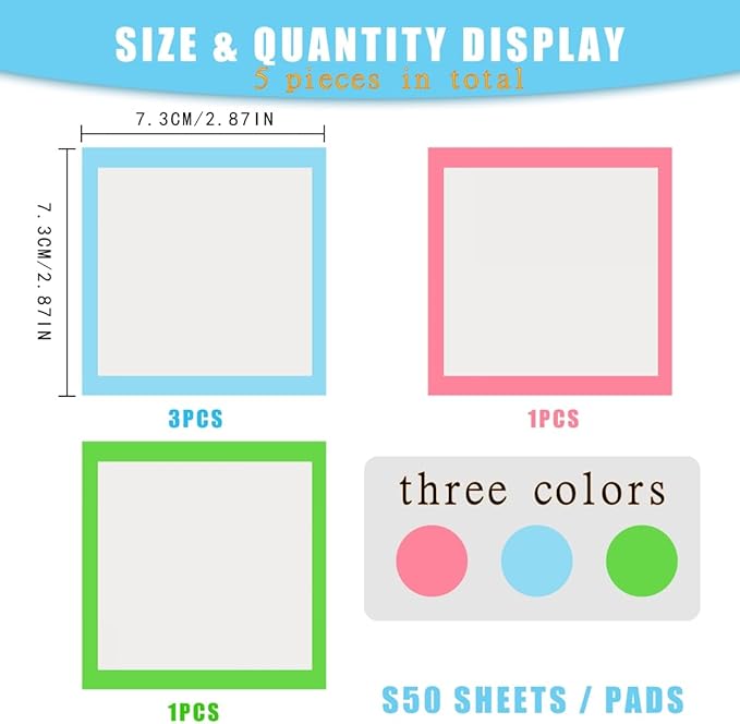 5pcs Sparkle Sticky Notes, Clear Post It Notes Pastel, Cute Self Adhesive Note Memo Pads, Small to Do List,See Through Notes, Office Supplies, Transparent Glitter Notepads Stationery