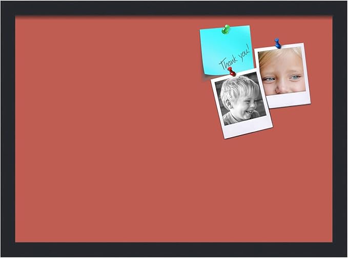 PinPix 21x15 Inch Cork Bulletin Board. This Decorative Framed Pin Board Comes with Crimson Pastel Design and a Satin Black Frame. Ideal for Home Office Decor or Message Board (PinPix-1807)