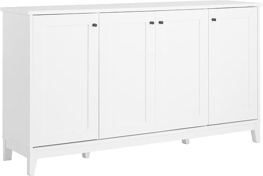 Prepac Yaletown 4 Panel Door Console Table with Storage, White Storage Cabinet with Doors and Shelves, Sideboard Storage Cabinet 60" W x 32" H x 16" D, WCBG-2220-1