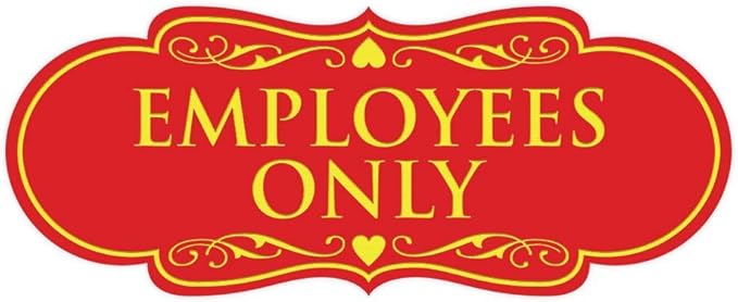 Designer EMPLOYEES ONLY Sign | Easy Installation | Office or Business Signs | Workplace Safety - Red/Yellow - Small (1 Pack)