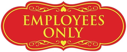 Designer EMPLOYEES ONLY Sign | Easy Installation | Office or Business Signs | Workplace Safety - Red/Yellow - Small (1 Pack)