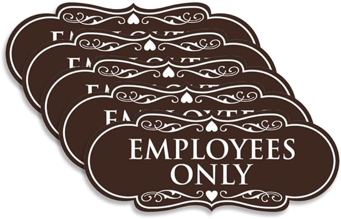 Designer EMPLOYEES ONLY Sign | Easy Installation | Office or Business Signs | Workplace Safety - Dark Brown - Medium (5 Pack)
