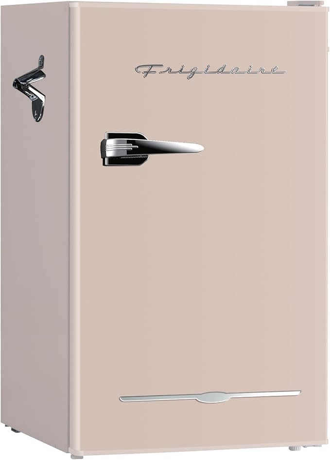 Frigidaire Retro Compact Fridge with Chiller, 3.2 cu ft Countertop Fridge with Built-In Bottle Opener, Compact Refrigerator for Office, Bedroom, Dorm Room or Cabin - 16.5" D x 19" W x 31" H (Coral)