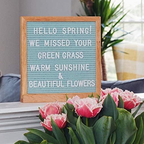 Light Seafoam Green Felt Letter Board, 10"x10" Changeable Letter Board + 300 White Plastic Letters, Warm Oak Frame Wooden Letter Board w/Sawtooth Wall Hanger & Drawstring Pouch w/Letterboard Letters
