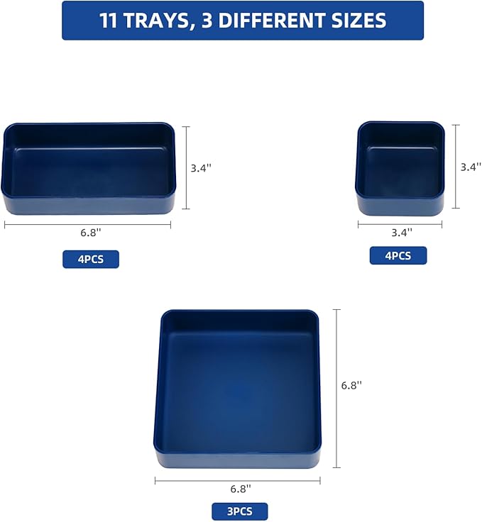 CHANCETSUI 11-Piece Stackable Drawer Organizer Set, Multi-size Desk Drawer Organizer Trays Vanity Storage Bins for Storing Makeup, Stationery, Utensils in Bathroom Dresser, Office and Kitchen