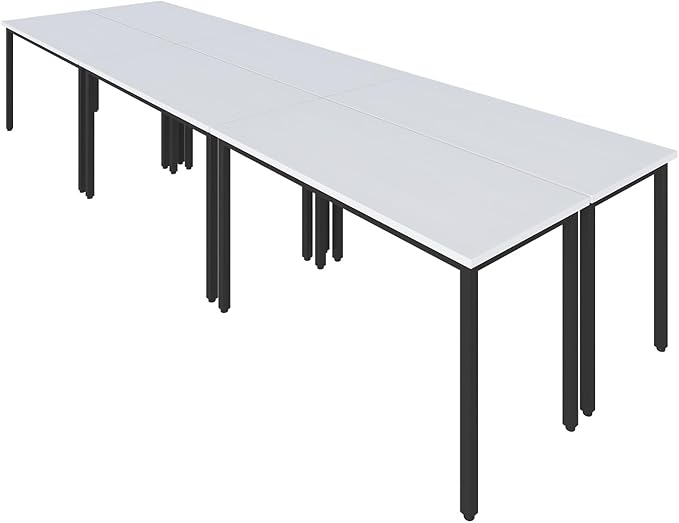 Bonzy Home Conference Tables 14ft Office Computer Desk for Meeting Room Study Writing Printer Table Office Computer Desk for 16 People Rustic Modern White 6PCS (165.3"x47.2"x29.5")
