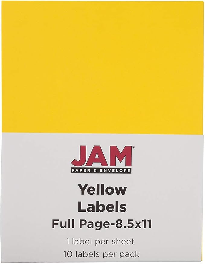 JAM PAPER Full Sheet Shipping Labels - Printable Sticker Paper - 8 1/2 x 11 - Yellow - 10 Full Pages/Pack