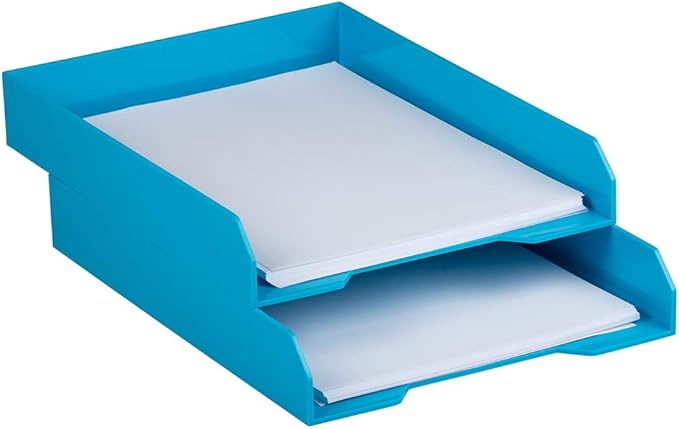 JAM PAPER Stackable Paper Trays - Blue - Desktop Document, Letter, & File Organizer Tray - 2/Pack