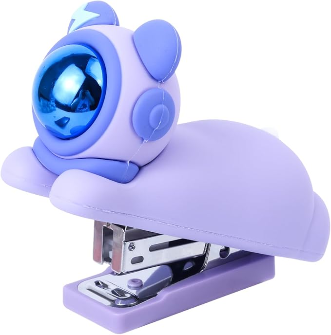 Honagu Cute Stapler, Cartoon Stereoscopic Silicone Stapler, Labor-Saving Office Supplies, Desktop Stationery Gift for Students Kids (Purple)