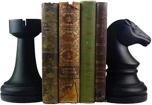 Chess Bookends, Office Decorative Bookends for Shelves, Heavy Bookends Book Stoppers Book Holders for Desk Decoration, 7x7x4 inches, Black,1Pair/2Piece