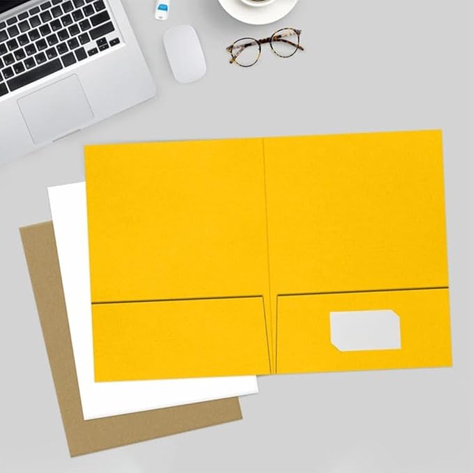 LUXPaper 9" x 12" Presentation Folders | Two Pocket | Sunflower Yellow | 100lb. Cover | 10 Qty