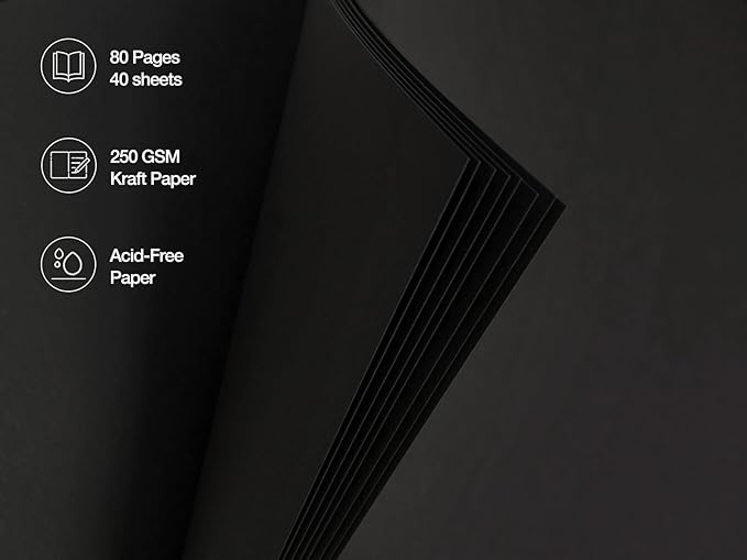 potricher 10 x 10 Inch DIY Scrapbook Photo Album 80 Pages Thick Kraft Blank Black Paper Memory Book for Wedding and Anniversary Family (Black, 10 Inch)