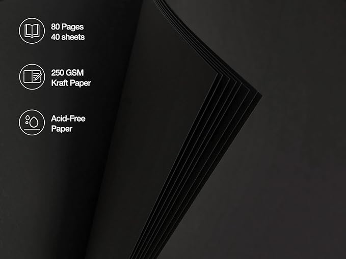 potricher 12 x 12 Inch Large DIY Scrapbook Photo Album 80 Pages Thick Kraft Blank Black Paper Memory Book for Wedding and Anniversary Family (Black, 12 Inch)
