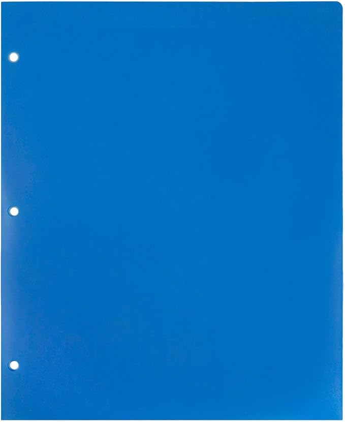 JAM PAPER Heavy Duty Plastic 3 Hole Punch School Folders with Pockets - Blue - 6/Pack