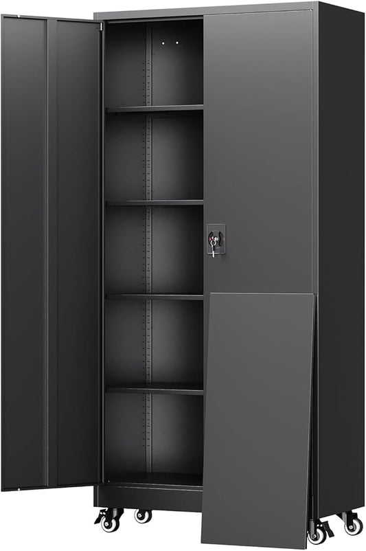 Yizosh Metal Garage Storage Cabinet with Locking Doors and Adjustable Shelves,- 75" Rolling Steel Tool Cabinet for Home Office,Garage,Warehouse