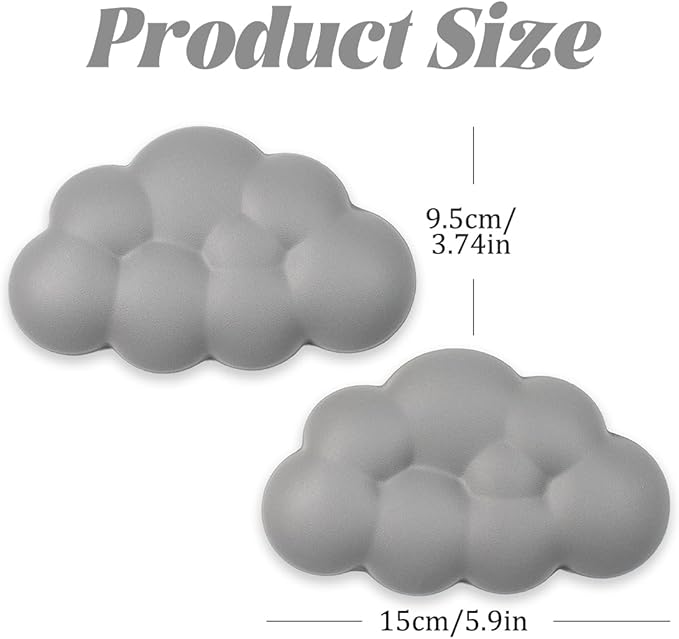 Cloud Wrist Rest Cushion for Mouse Ergonomic PU Leather Mouse Wrist Support Pad with Anti-Skid Base, Desk Elbow Rest Pad for Nail Tech Office School Home Laptop Computer (Grey,2pcs)