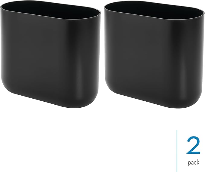 iDesign Small Oval Plastic Trash Ideal for Bathroom, Bedroom, or Office-Set of 2-Black Waste Can