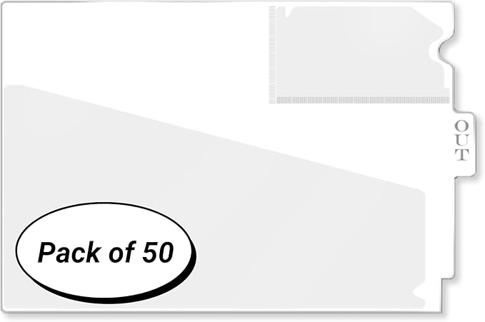 Doctor Stuff - Center Tab Vinyl Outguides, Diagonal Cut Front Pocket, Top Charge Out Slip Pocket, Plastic File Folder, Letter Size 9" x 13-1/4", White, 50/Box