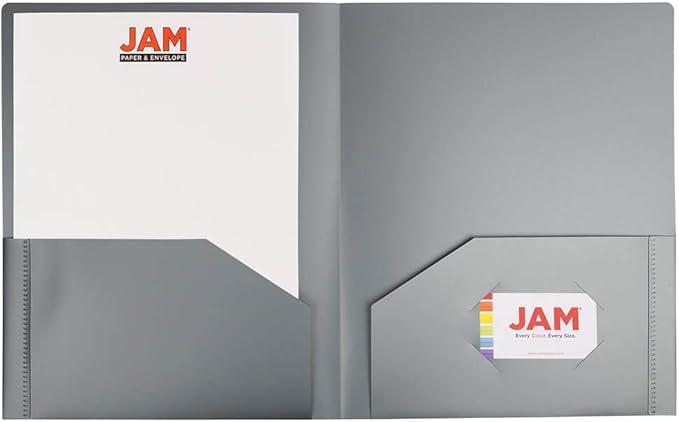 JAM PAPER Heavy Duty Plastic 2 Pocket Extra Tough School Folders - Silver - 6/Pack