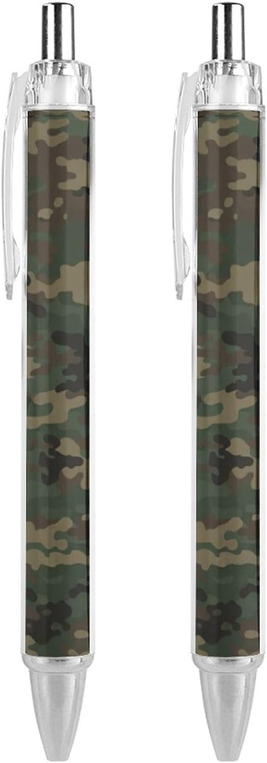 Womens Smooth Writing Pens, Cute Retractable Ballpoint Pens with Black Ink, Army Military Camouflage Tiger Stripe Camo Ball Point Pen Stationary for Teacher Writer, 0.5mm, 2 Pcs