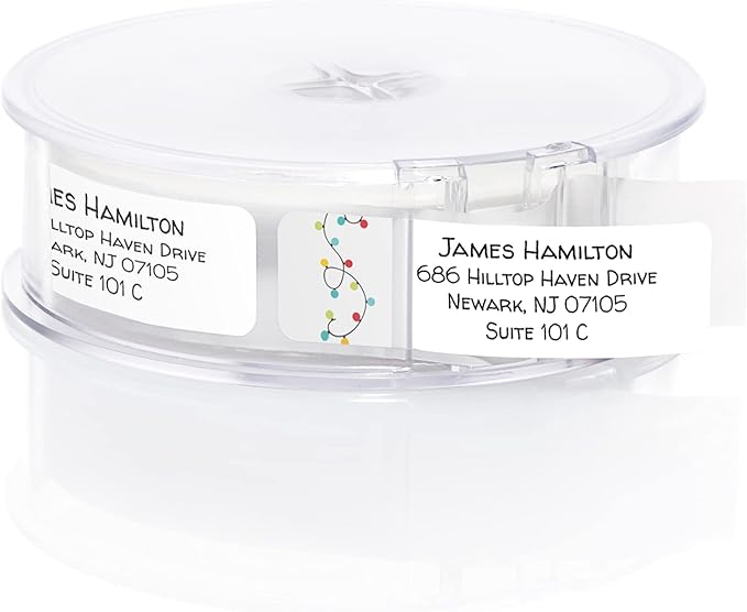 Christmas String Lights Rolled Address Label/Roll of 250 Holiday Personalized Address Labels/Designer Return Address Stickers in Elegant Plastic Dispenser