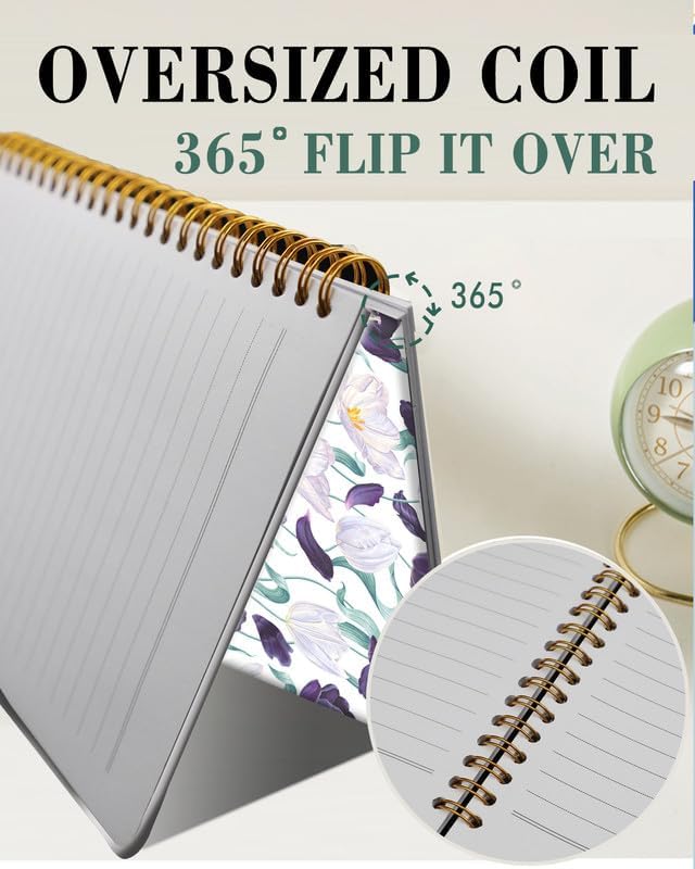 Spiral Journal Notebook,A5 Hardcover Lined Journals for Women Girl 6 x 8.3 in,120 Pages Thick Paper,Cute College Ruled Writing Notebook for Gifts Office Work School(Tulips Floral Leaf)