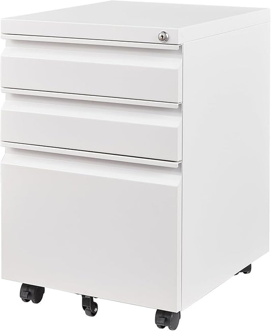 Letaya 3 Drawer Mobile File Cabinet with Lock, Under Desk Metal Filing Cabinets for Home Office Organizer Letters/Legal/A4(Fully Assembled-White)