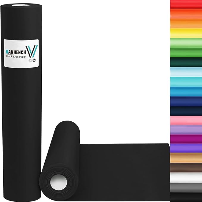 Vanhench Black Wrapping Paper 17.5"×760" (63'), Black Construction Paper for Poster Bulletin Board, Art Packing, Birthday, Bouquet Flower Halloween Wrapping