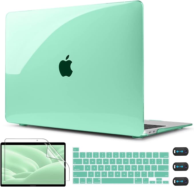 CISSOOK for MacBook Pro 13 Inch Case 2023 2022-2020 Release, Green Hard Shell Case with Keyboard Cover +Screen Protector for MacBook Pro 13 A2338 M2 M1 A2251 A2289 Model with Touch Bar -Clear Green