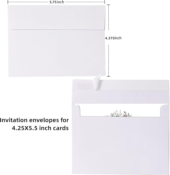 A2 Envelopes White, 70 Pack, Self Seal 120gsm Paper for 4.25x5.5 Cards, Size 4 3/8" x 5 3/4" Envelopes for Invitations, Postcards, Photos RSVP, Greeting Cards