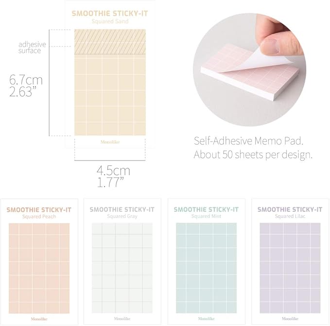 Monolike Smoothie Squared Sticky-it - 5p Set Self-Adhesive Memo Pad 50 Sheets