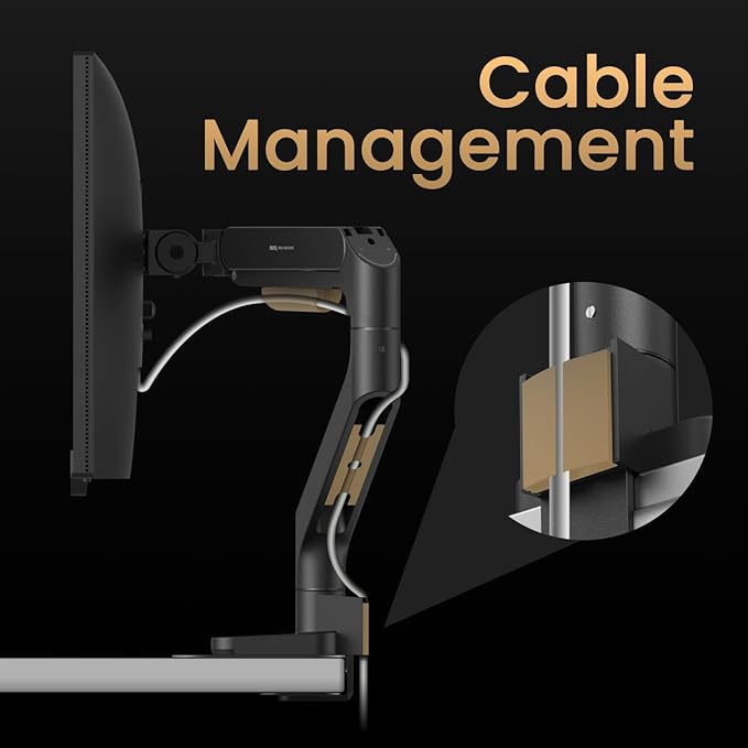 BenQ BSH01 Ergo Monitor Arm -Gas Spring Monitor Stand for Up to 45'' & 44lbs Screens, Heavy Duty, Quick Installation, No Sagging, Top Clamp and Grommet Base, Reinforcement Plate, VESA 75x75 &100x100mm