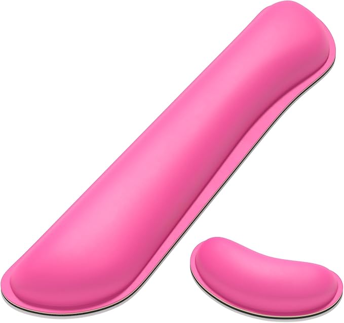Dapesuom Keyboard Wrist Rest Set, Cute PU Leather Wrist Cushion for Computer Keyboard and Mousepad, Memory Foam Mouse Pad Rests Support with Non-Slip Base for Typing Pain Relief, Laptop, Hot Pink
