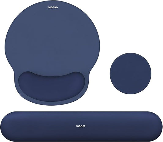 MOSISO Wrist Rest Support for Mouse Pad&Keyboard Set, Circle Curved Ergonomic Mousepad&Coaster Non-Slip Base Home/Office Pain Relief&Easy Typing Pad with Soft Cloth&Silicone Lining, Navy Blue