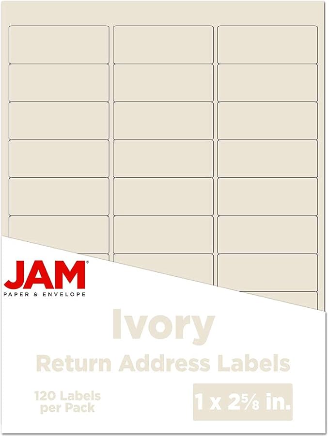 JAM PAPER Return Address Labels - Standard Mailing - 1 x 2 5/8 - Ivory - 120 Shipping Labels/Pack