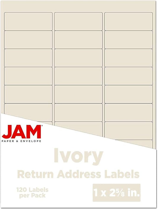 JAM PAPER Return Address Labels - Standard Mailing - 1 x 2 5/8 - Ivory - 120 Shipping Labels/Pack