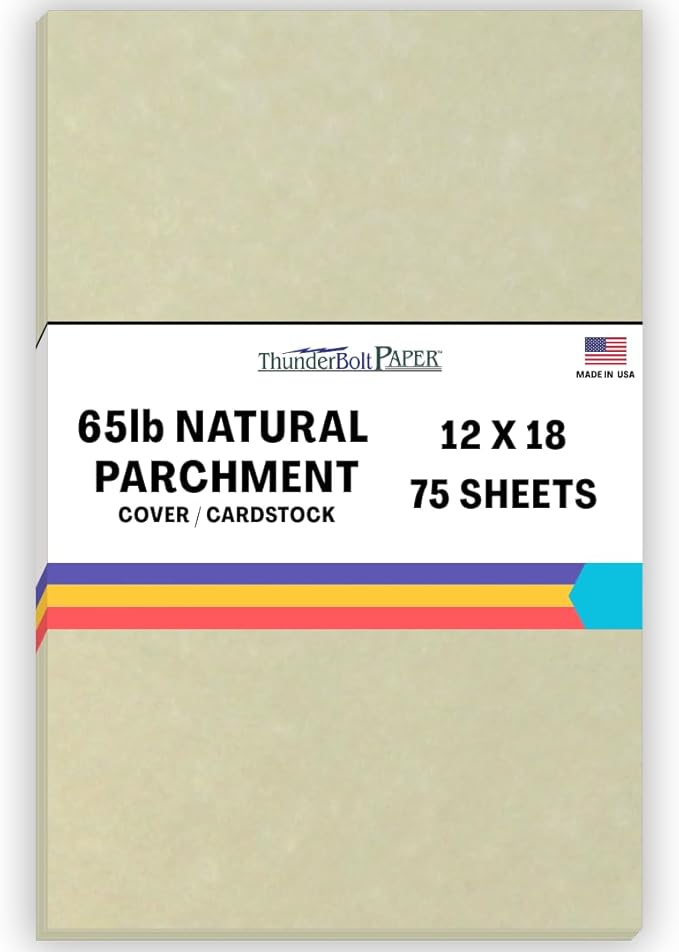 75 Natural Parchment 65lb Cover Paper Sheets 12 X 18 Inches Cardstock Weight Colored Sheets 12" X 18" (12X18 Inches) Large|Poster Size - Printable Old Parchment Semblance