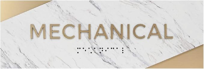 Mechanical Sign with Braille/Small Business Easy Adhesive Mount Door and Wall Sign / 3" x 9" Light Marble Design